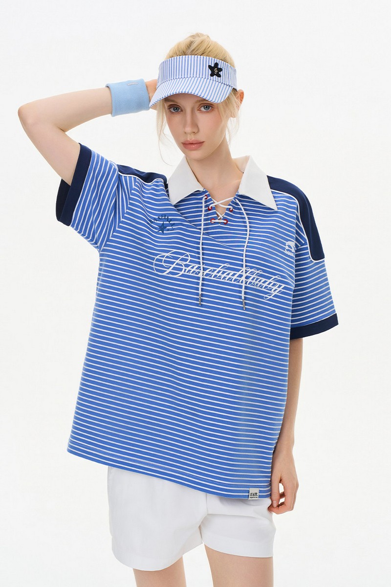 Striped Drawstring Polo Tee