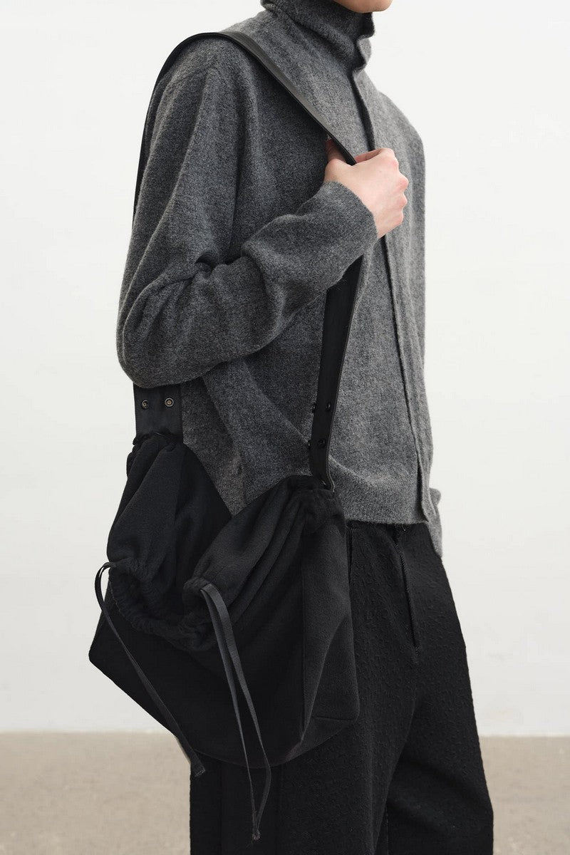 Patchwork Leather Drawstring Bag