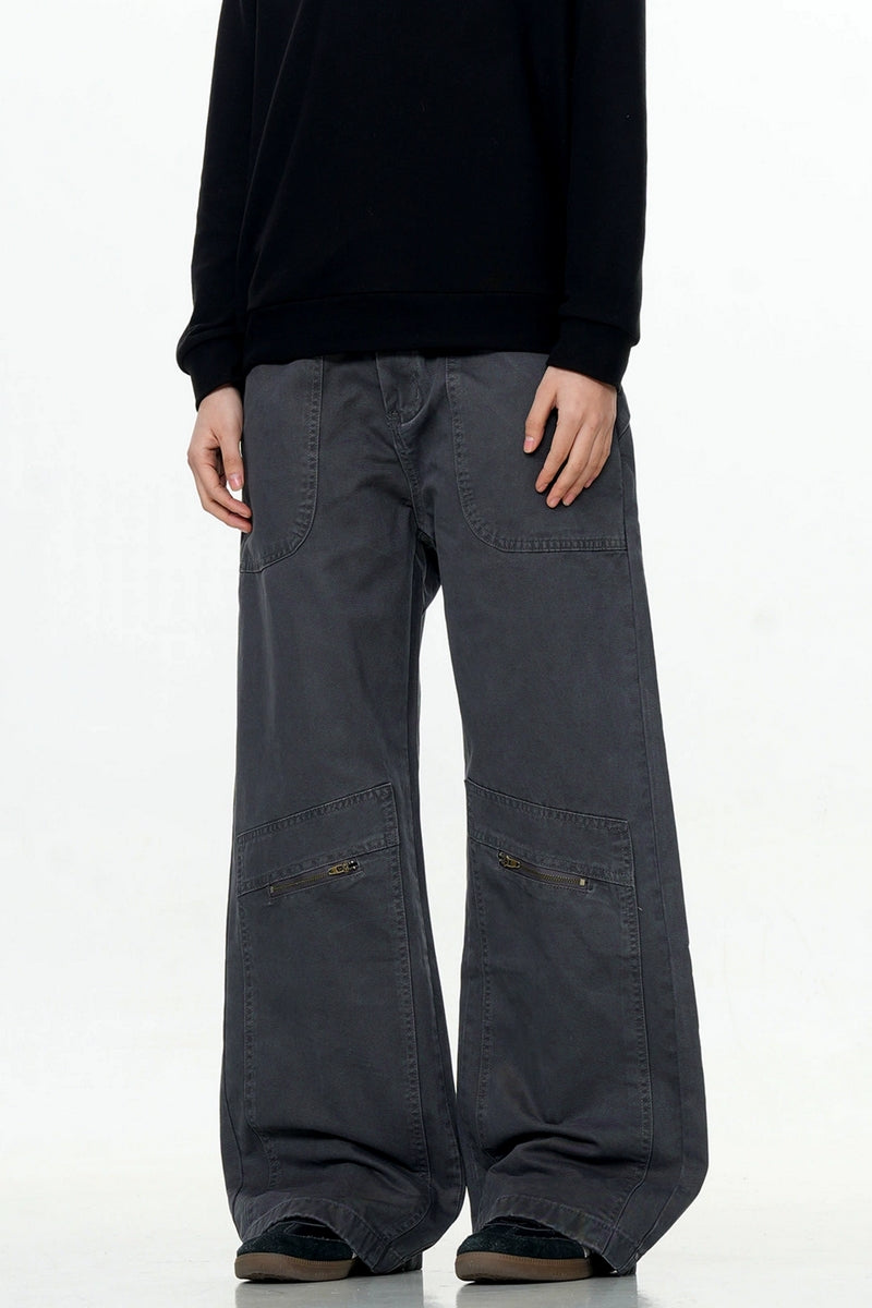 Washed Straight-Leg Cargo Pants