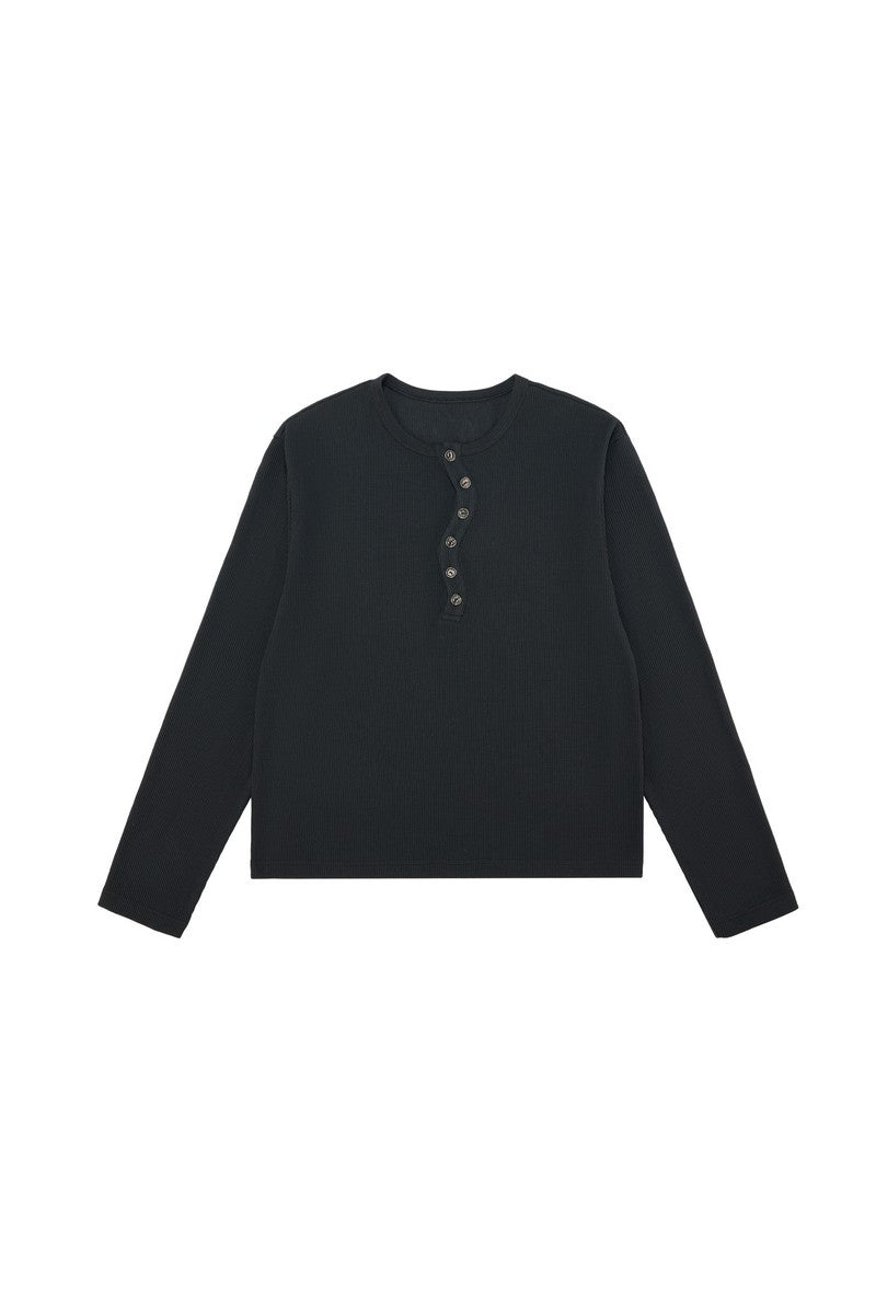 Twist Neck Waffle Henley Tee