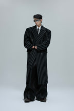 Striped Cinched Wool Overcoat
