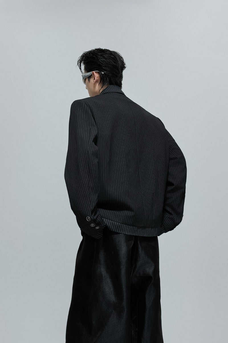 Striped V-Neck Padded Blazer