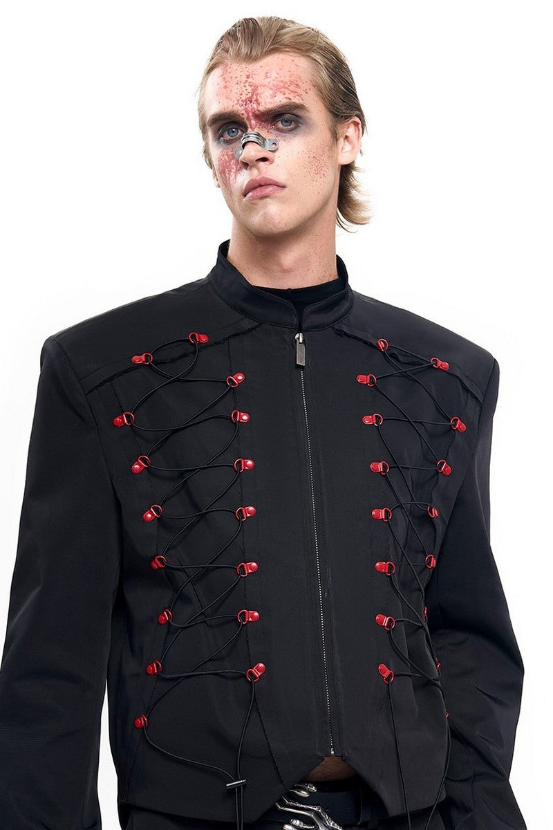 Drawstring Cropped Stand Collar Jacket