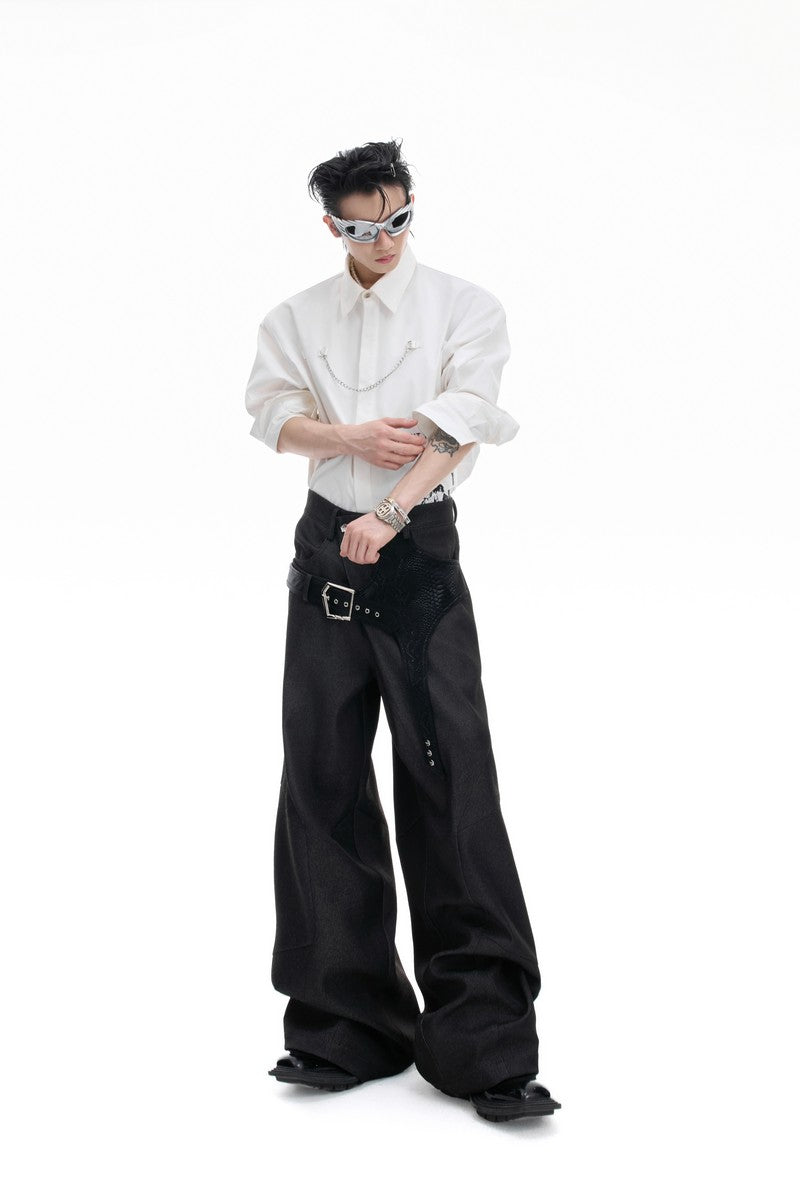 Croc Trim Straight Trousers