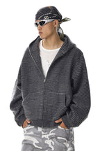 Striped Hooded Zip Sweatshirt