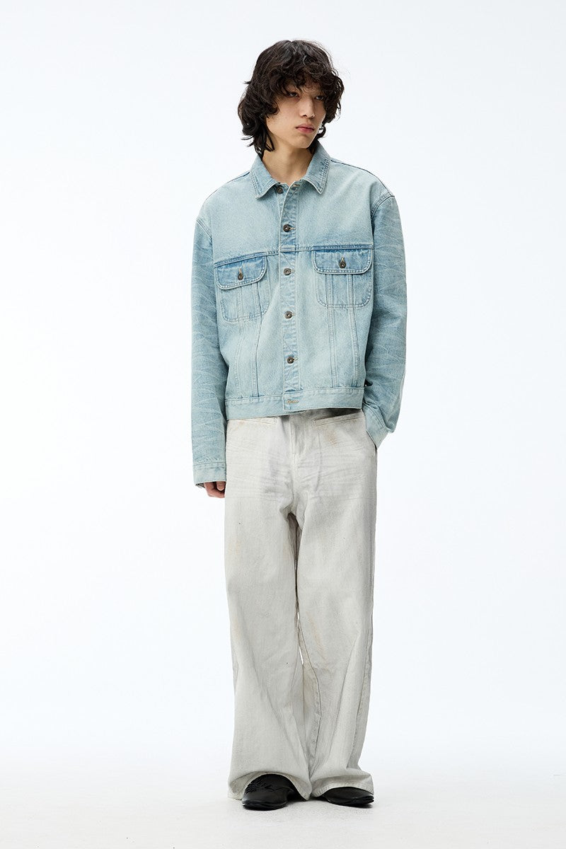 Dirty Wash Pleated White Jeans