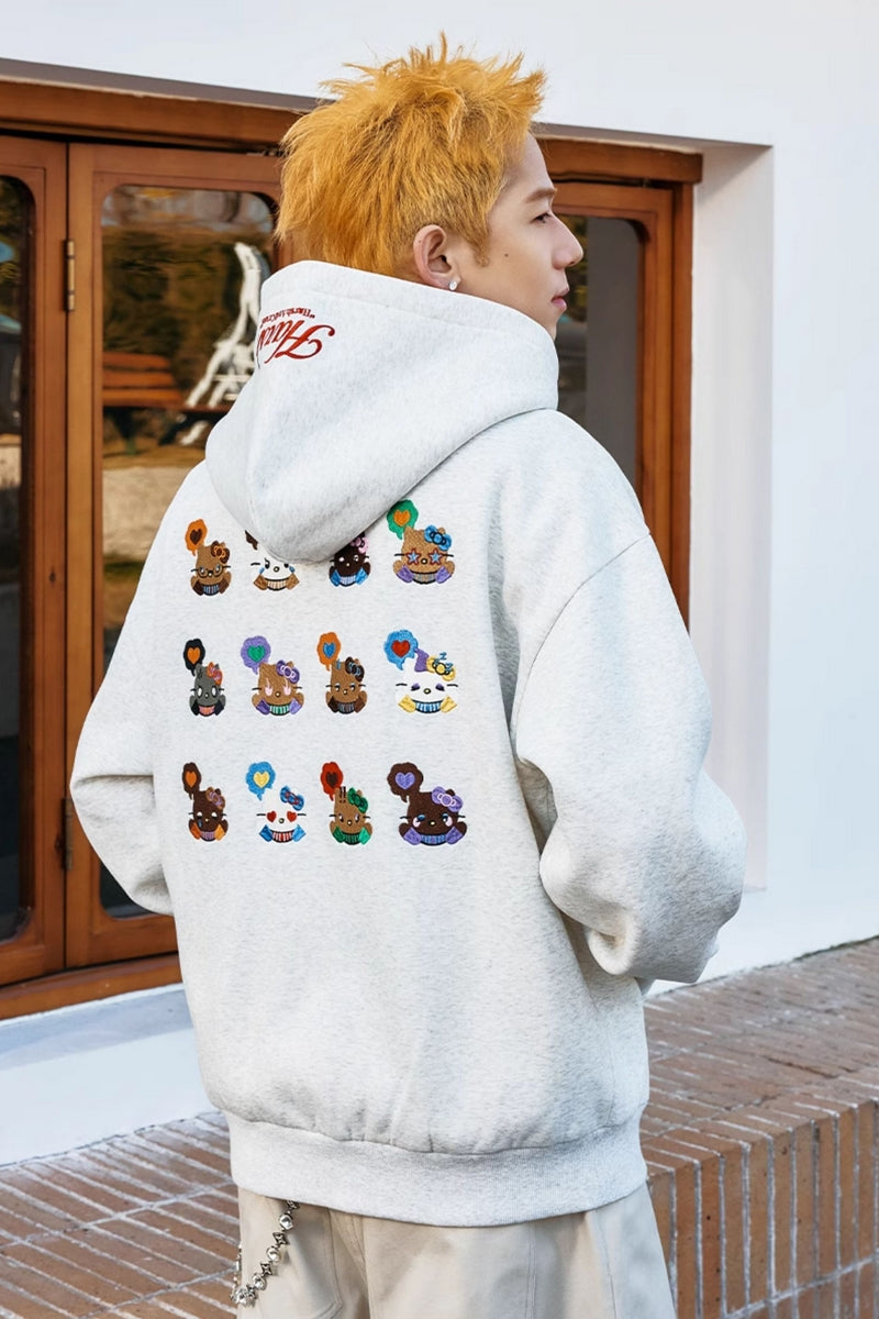 Cat Embroidered Loose Fit Hoodie