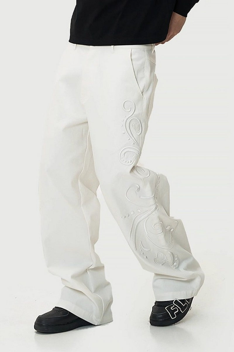 Heart Embroidery Wide Leg Pants