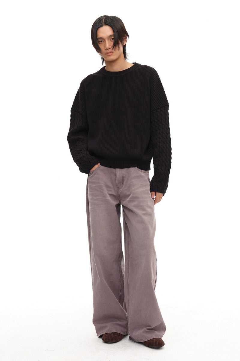 Cable Sleeve Cotton Sweater