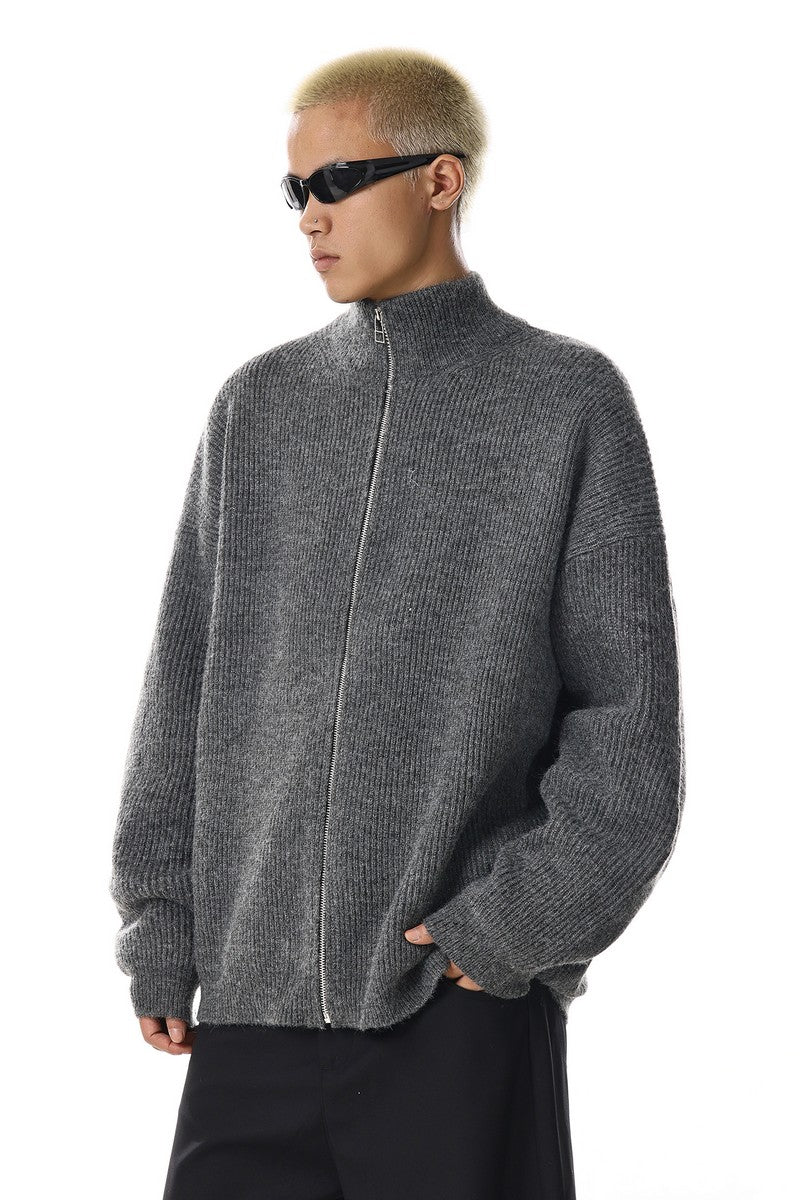 Grey Zip Knit Cardigan