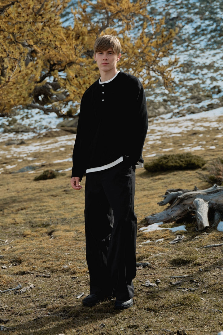 Layered Henley Waffle Long Sleeve Tee