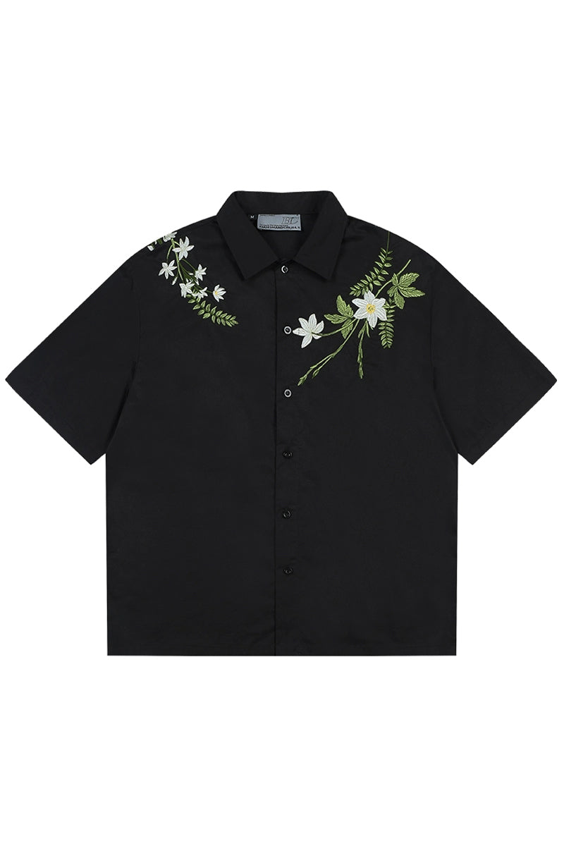 Floral Embroidery Cuban Shirt
