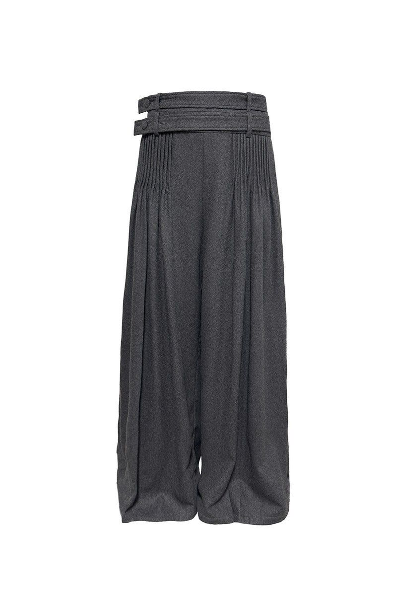 Double Waist Pleated Wool Trousers