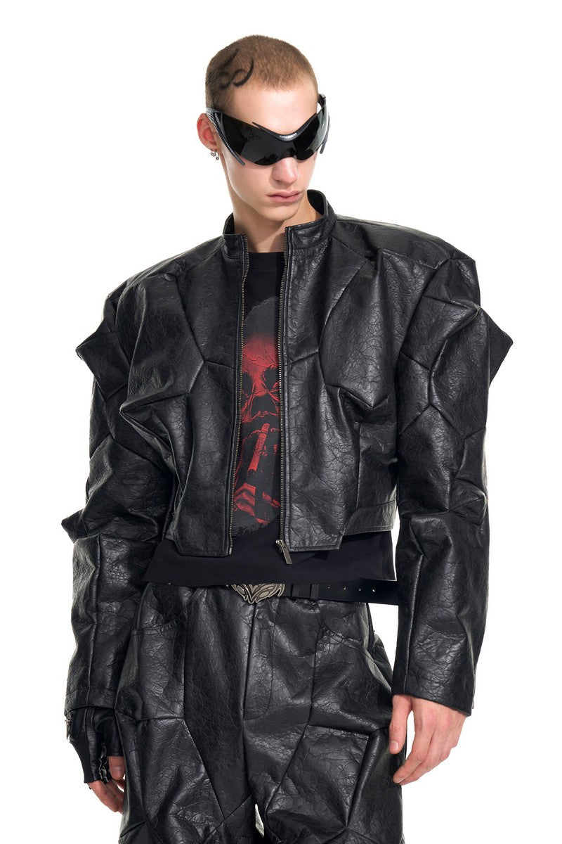 Deconstructed PU Irregular Cut Jacket
