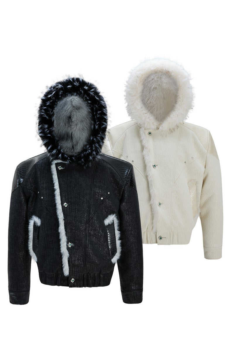 Colorblock Faux Mink Hooded Jacket