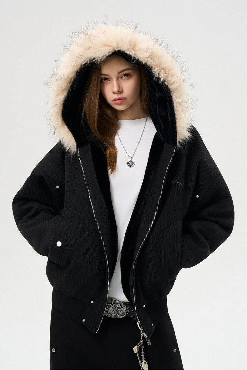 Paneled Fur Collar Jacket