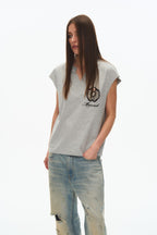 Frayed Embroidered Sleeveless Tee