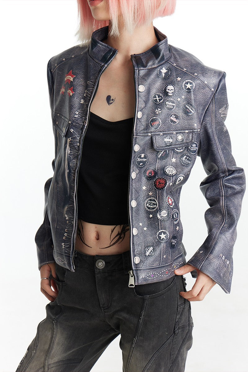 Vintage Punk Cropped Biker Jacket