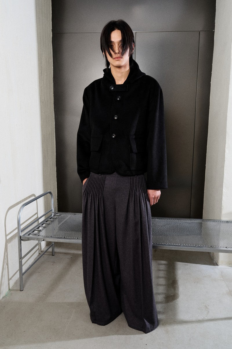 Double Waist Pleated Wool Trousers
