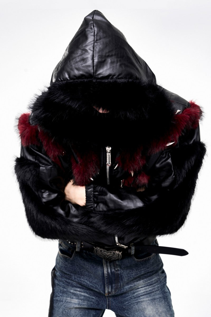 Studded Faux Fur Hooded Jacket