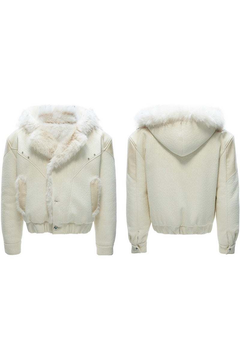Marble Faux Wolf Fur Puffer Jacket