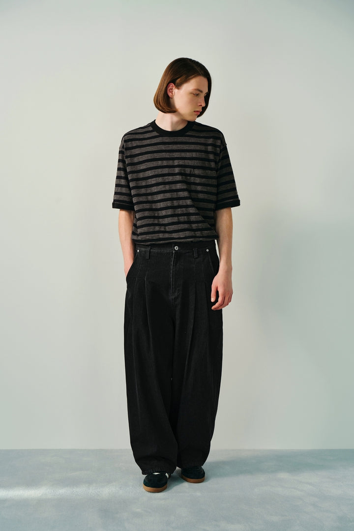 13.5oz Japanese Wide-Leg Pleated Jeans