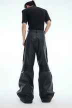 Zipper Panel High-Waist Flared Leather Pants