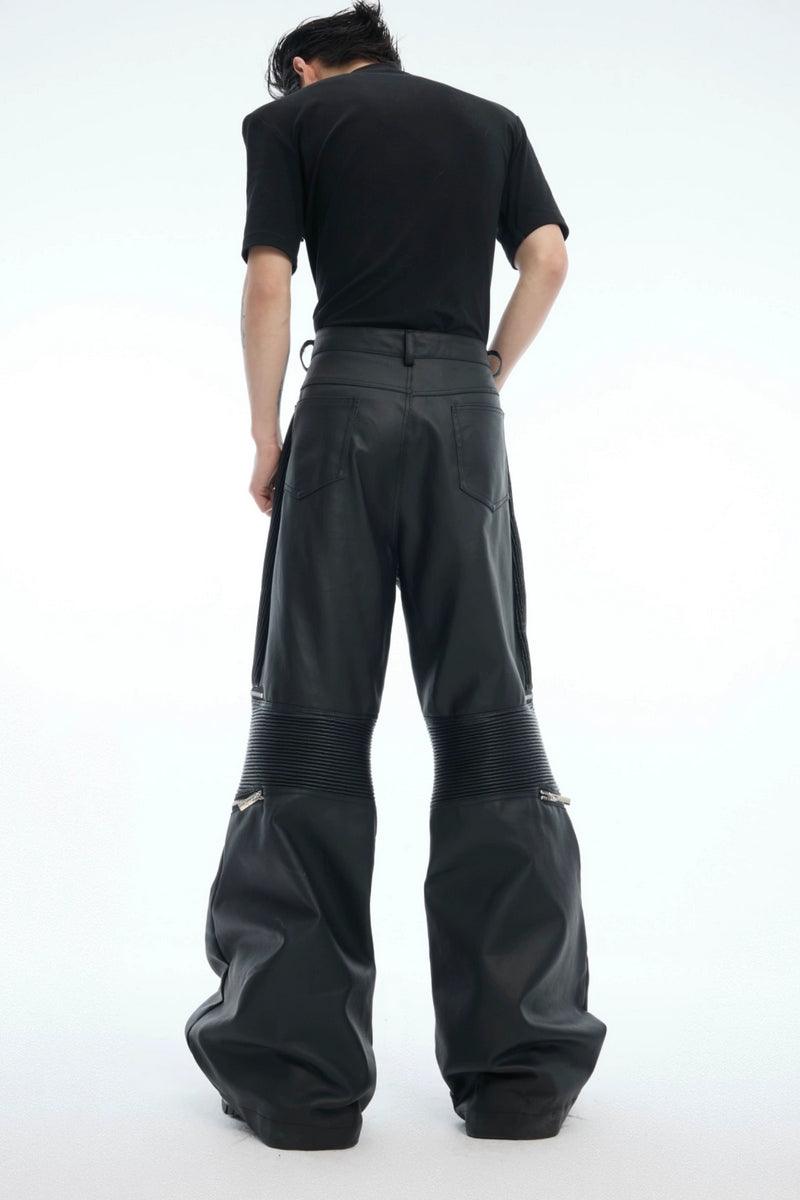 Zipper Panel High-Waist Flared Leather Pants