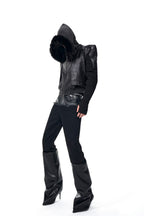 Knitted Panel Collarless Leather Jacket