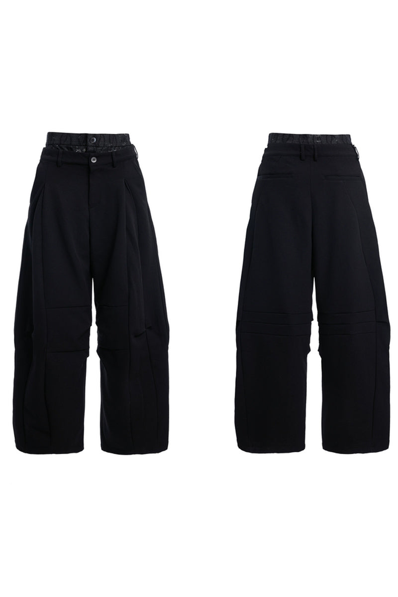 Double-Waist Layered Wide-Leg Trousers