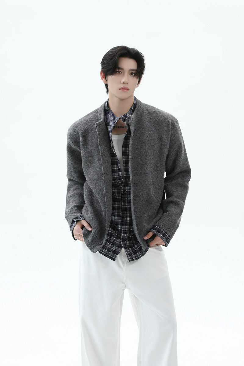 Layered Look Plaid Knit Cardigan