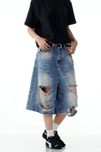 Distressed Light Blue Jorts