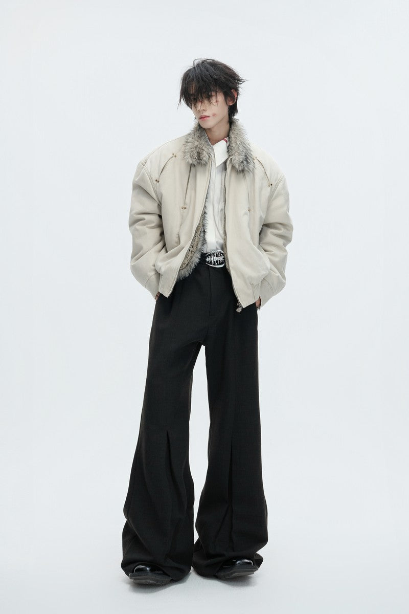 Washed Canvas Faux Wolf Fur Puffer