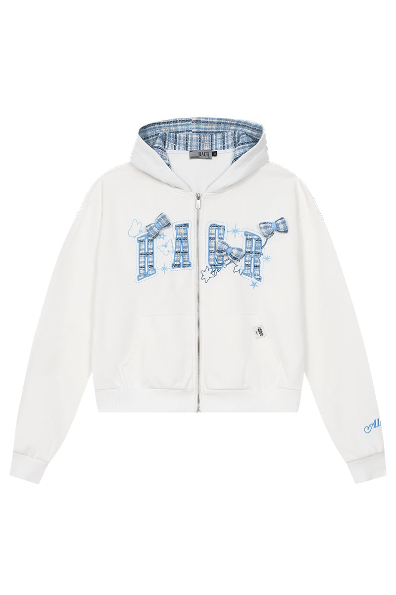 Embroidered Plaid Zip Hoodie
