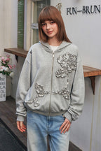 3D embroidered Floral pattern Hoodie