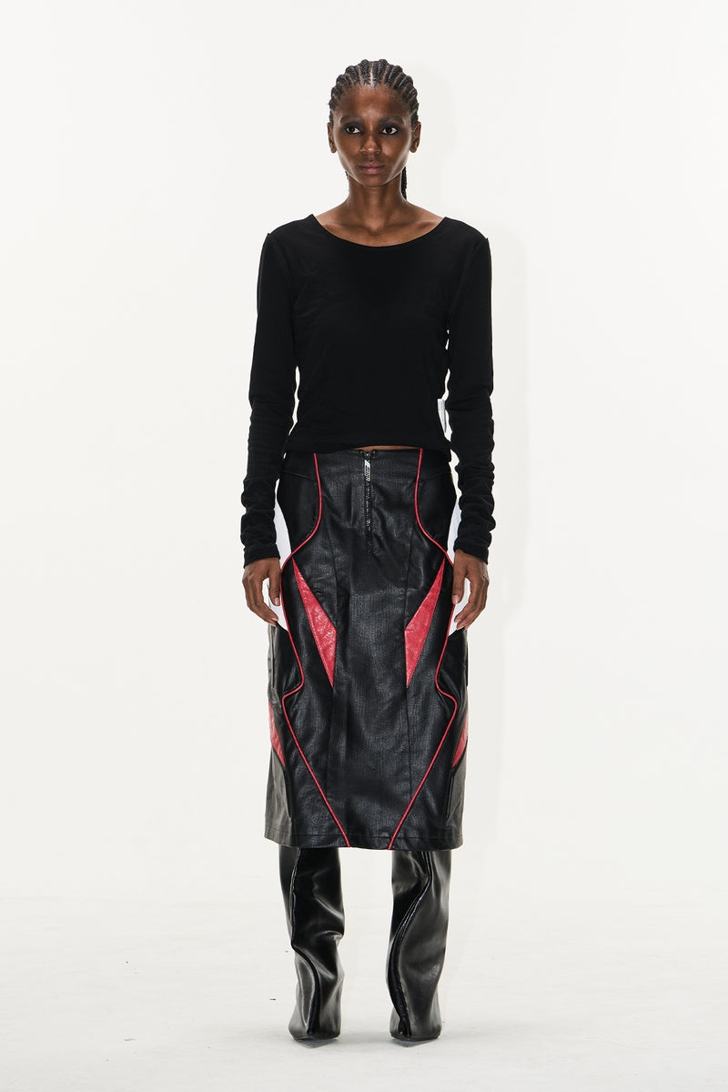 Colorblock Biker Leather Skirt