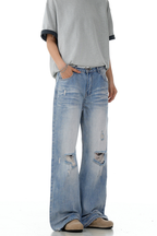 Ripped Blue Wide Jeans