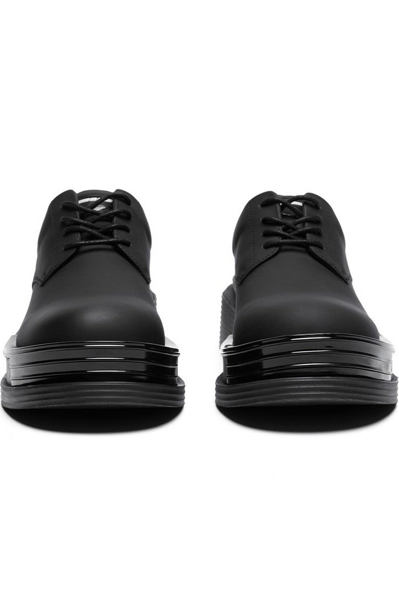 Black Leather Chunky Derby Shoes