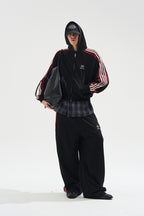 Frayed Stripe Hoodie Track Jacket