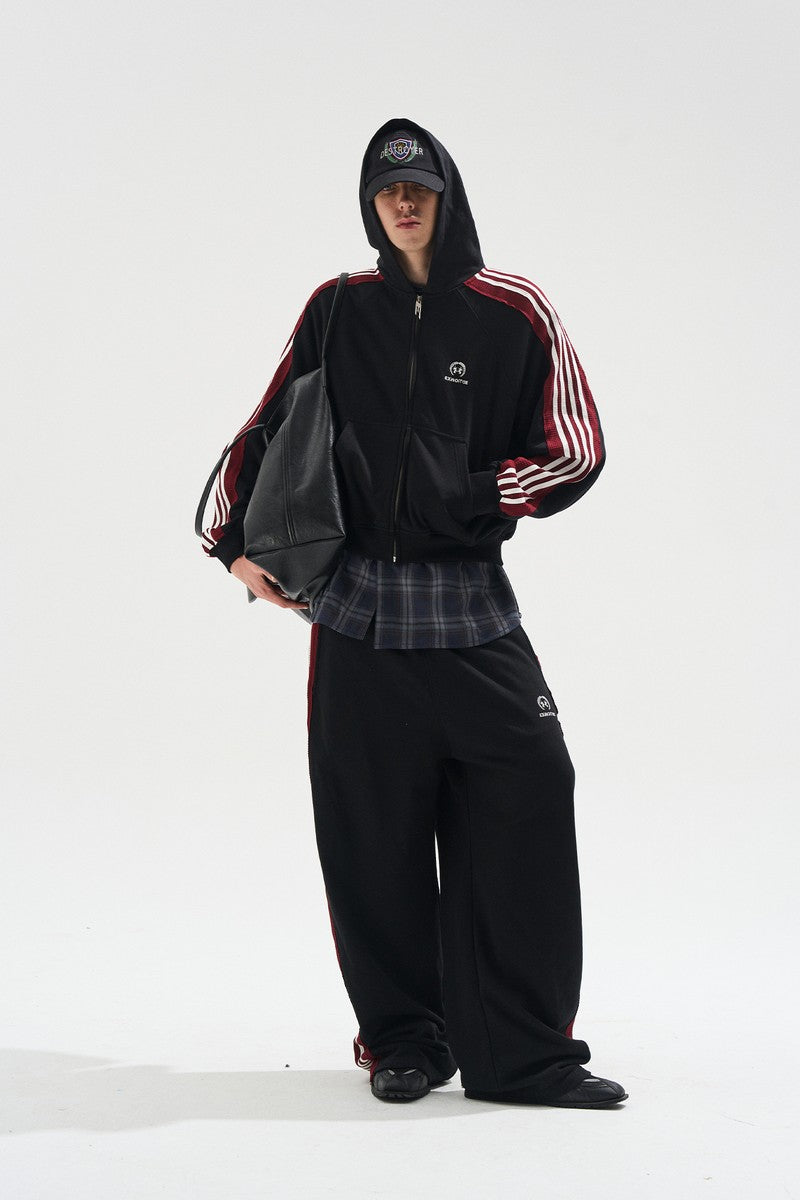 Frayed Stripe Hoodie Track Jacket