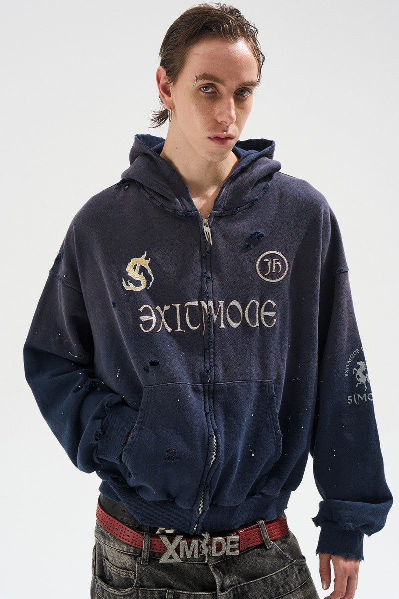 Washed Patch Hoodie Jacket