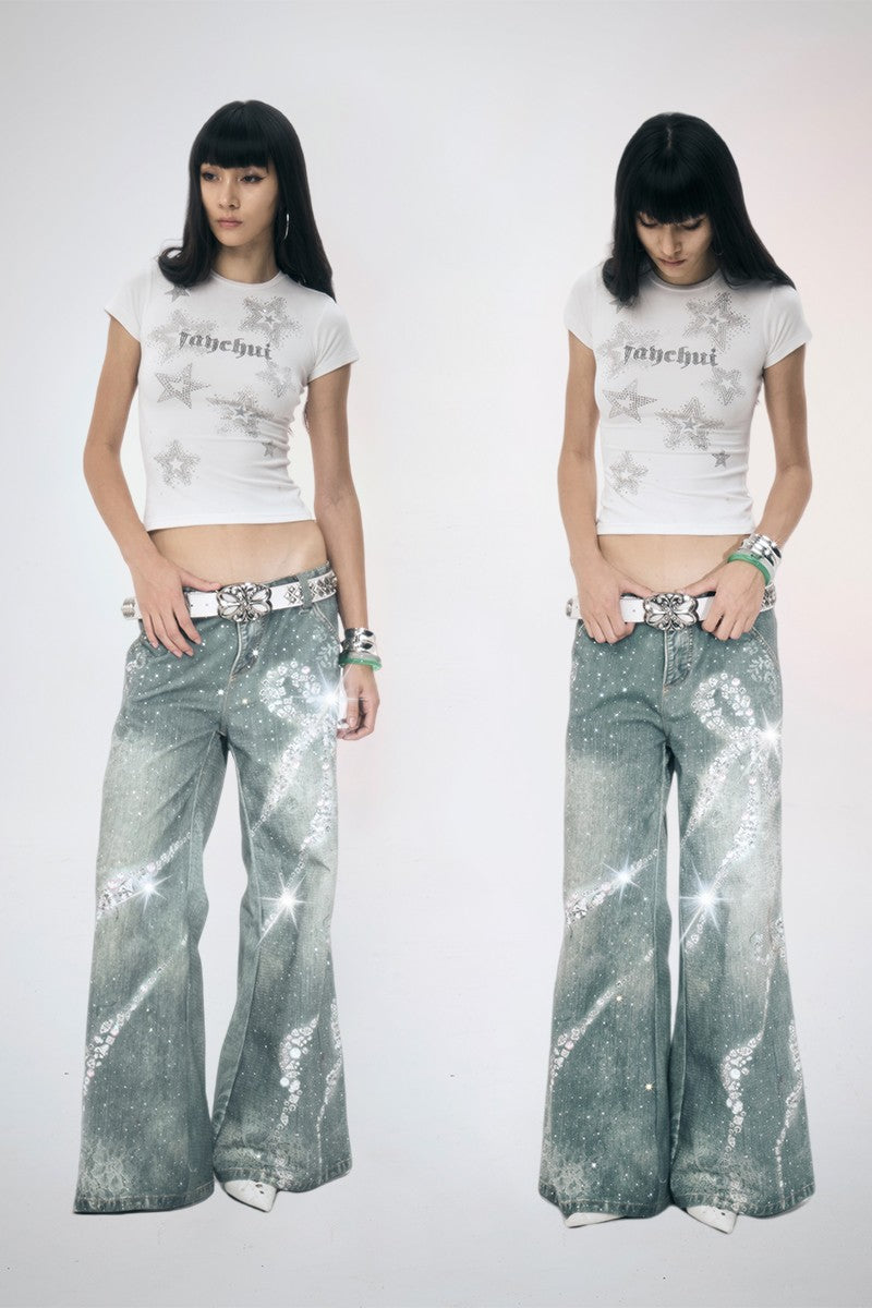 Rhinestone Bow Wide Leg Pants