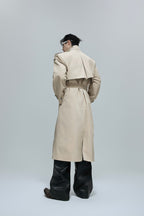 Striped Stand Collar Long Trench