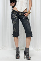 Vintage Gem Print Cropped Flares