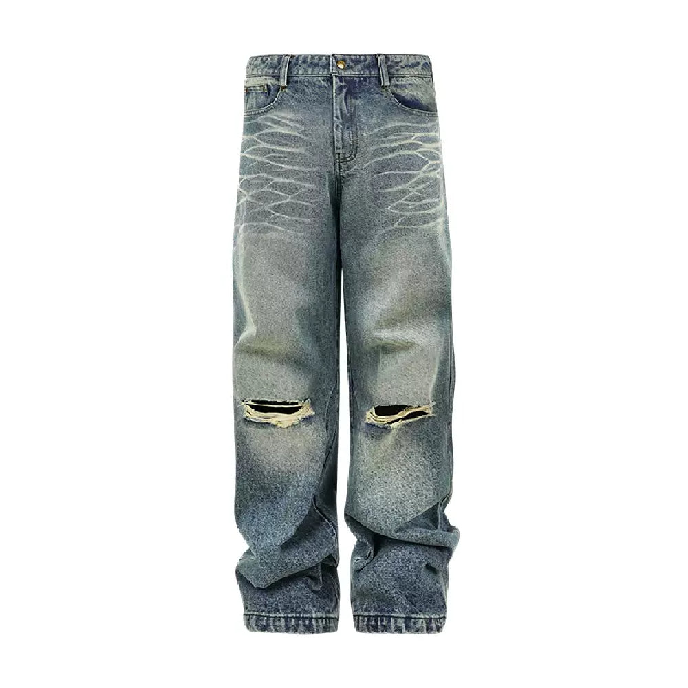 Two-Tone Distressed Denim Pants