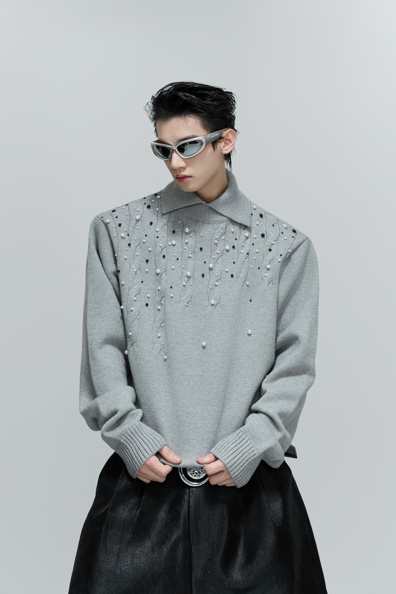 Pearl Embellished Cable Knit Sweater