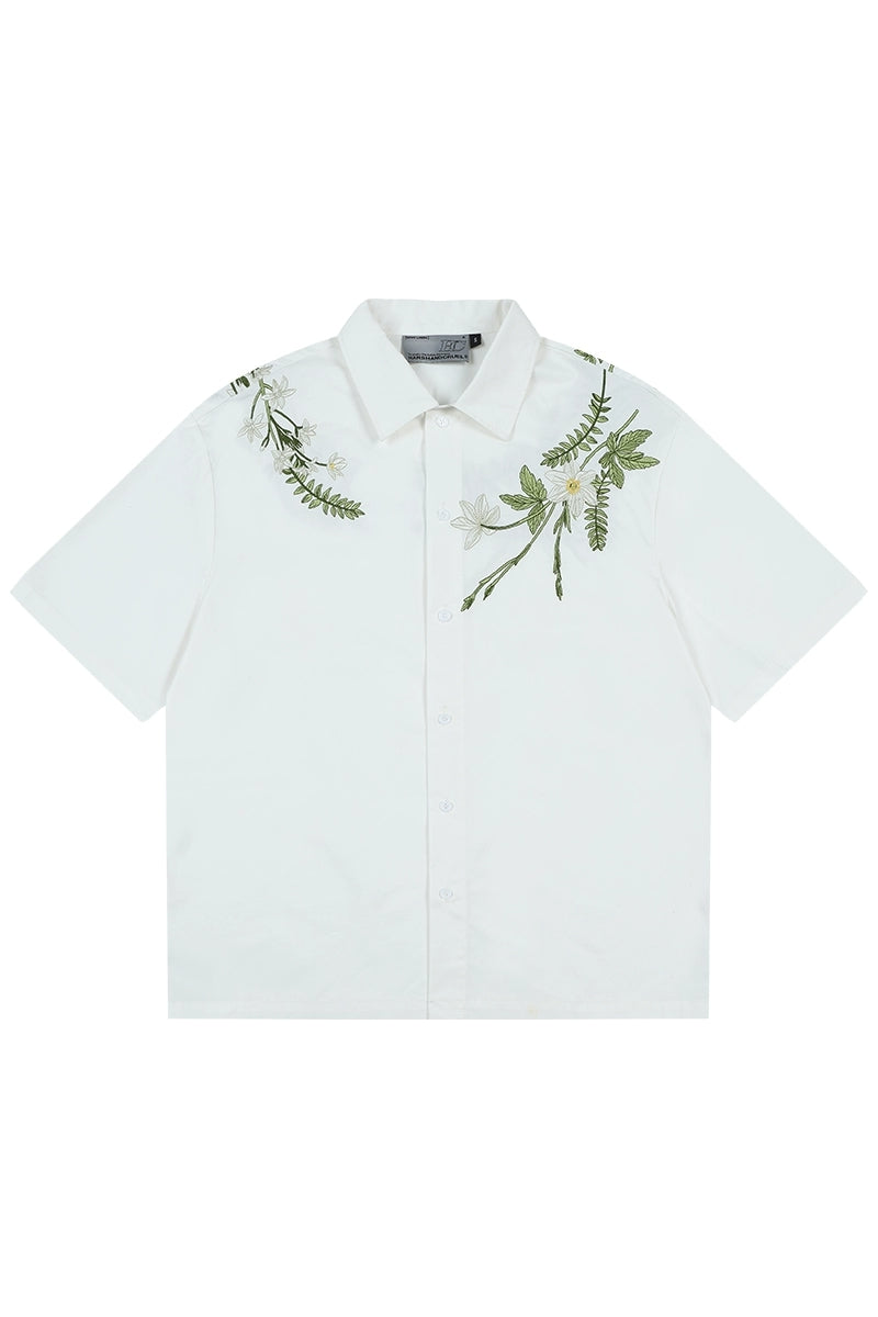 Floral Embroidery Cuban Shirt