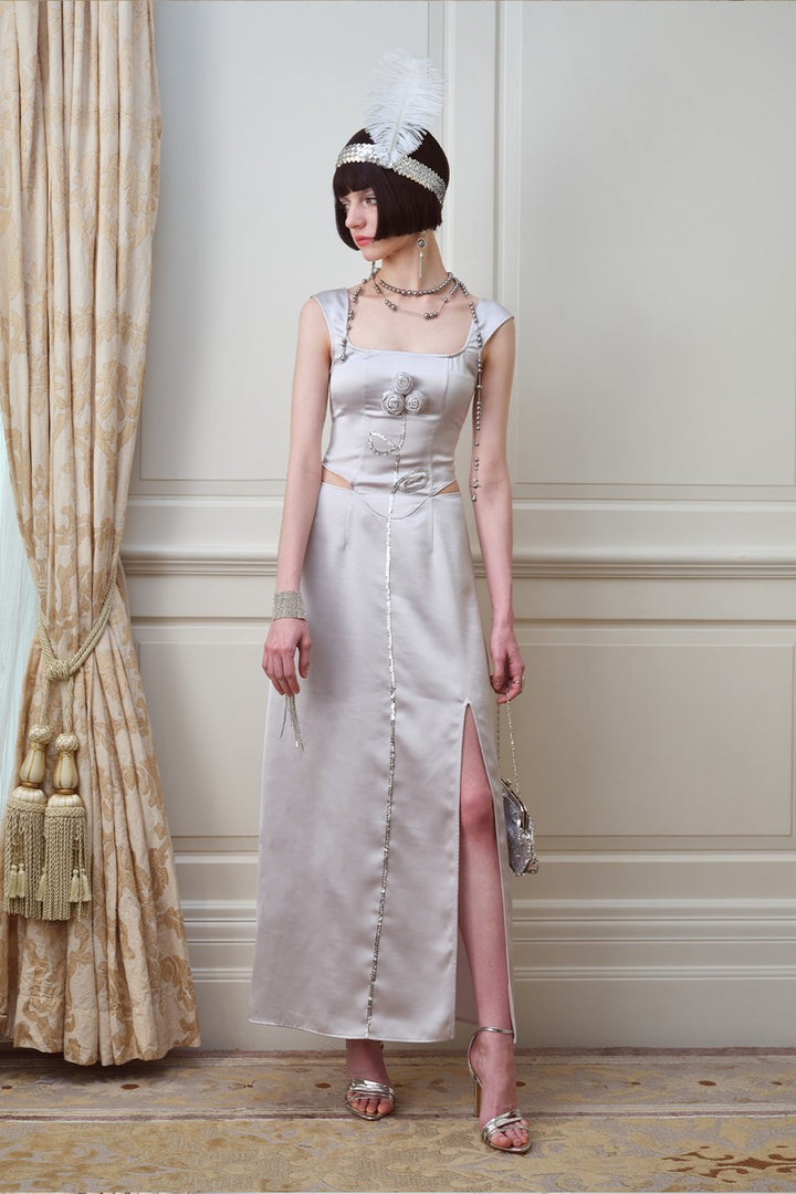 Elegant Satin Long Skirt Dress