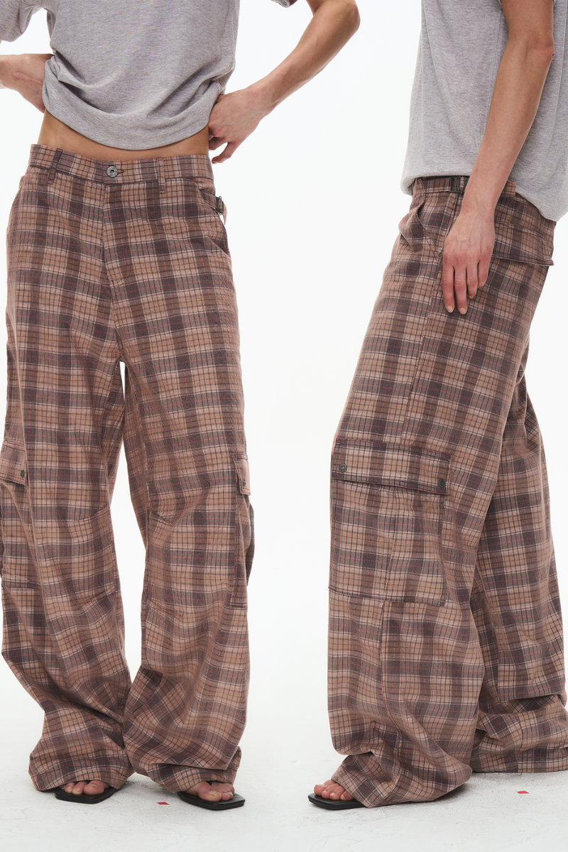 Plaid Corduroy Cargo Pants