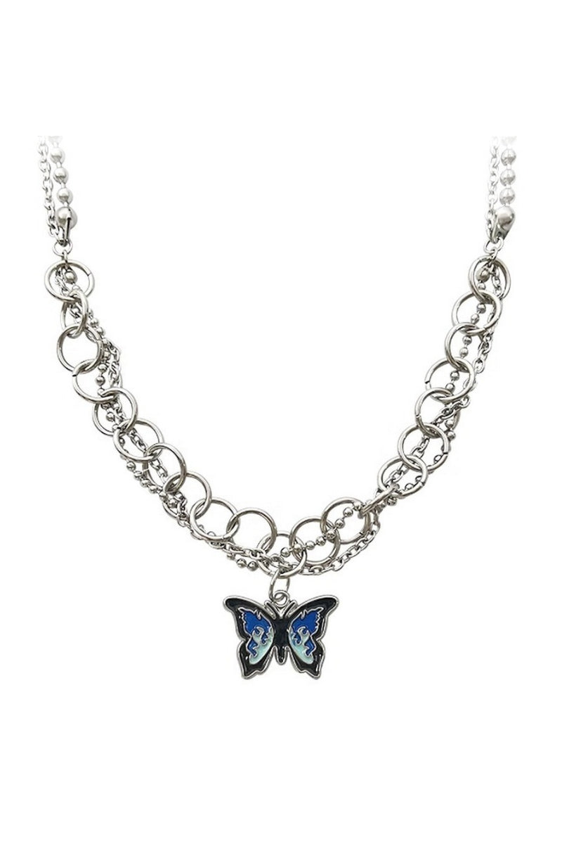 Blue Flame Butterfly Necklace